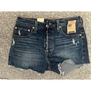 Levis 501 Mid Rise Shorts size 28 Fitted Through The Hip, Dark Wash